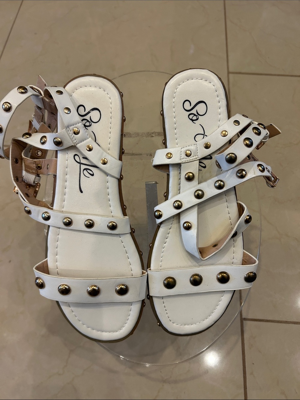 NWOT So Me White Studded Multi-Strap Sandals for Women